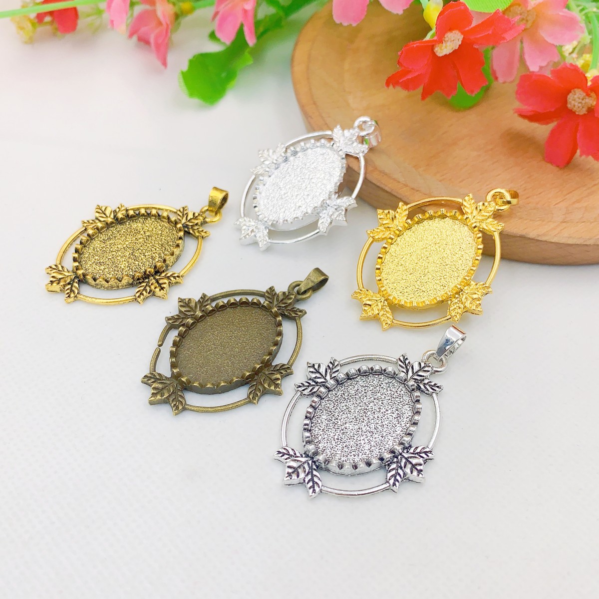 Bezels Set Pendant - Onebeading Fit 18x25mm cabujones ovalados marco